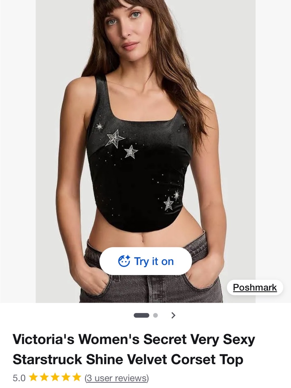 Victoria's Secret Black Velvet Starstruck Black Velvet Shine Corset Tank Top Med